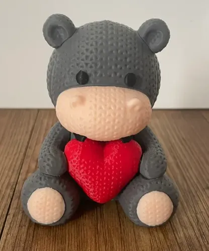 Figura Decorativa - Hipopótamo Tejido Con Corazón