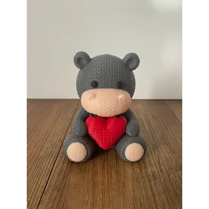 Figura Decorativa - Hipopótamo Tejido Con Corazón 3