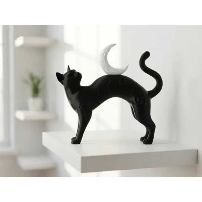 Escultura Decorativa- Gato Sobre Luna 3