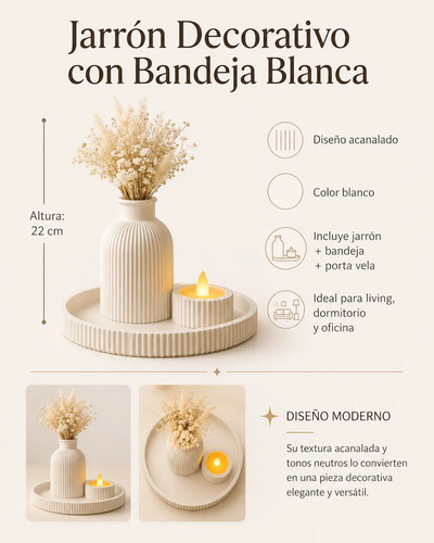 Jarrón Florero, Portavelas Y Bandeja Para Regalo Mamá - Foto 2