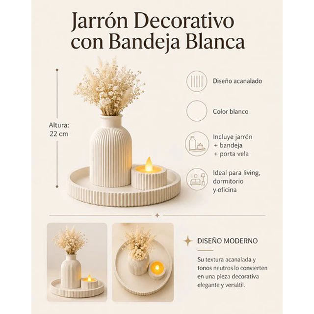 Jarrón Florero, Portavelas Y Bandeja Para Regalo Mamá