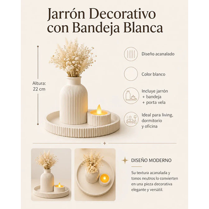 Jarrón Florero, Portavelas Y Bandeja Para Regalo Mamá 2