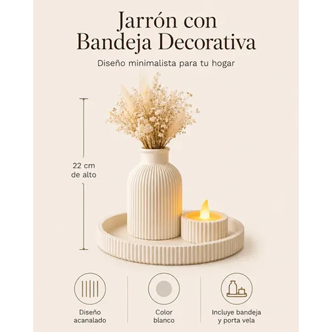 Jarrón Florero, Portavelas Y Bandeja Para Regalo Mamá 4