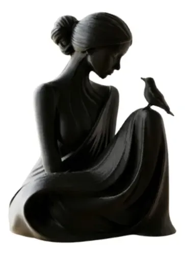 Escultura Decorativa- Dama Y Pajarito