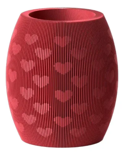Jarrón Rojo Con Diseño De Corazones