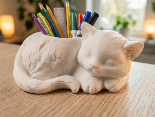 Portalápices- Gato Blanco Durmiente - Foto 3