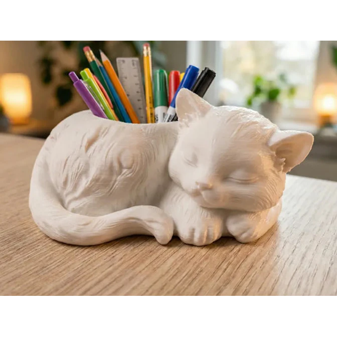Portalápices- Gato Blanco Durmiente 3