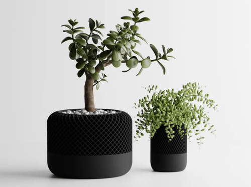 Figura Decorativa Maceta De Plantas Negra