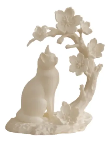 Escultura Decorativa Prints Patro- Gato Con Flores De Cerezo