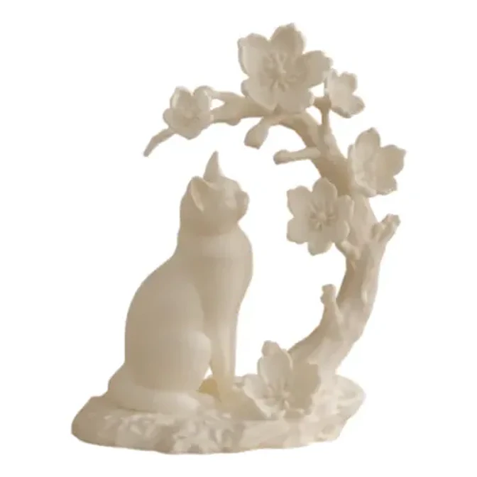 Escultura Decorativa Prints Patro- Gato Con Flores De Cerezo 1