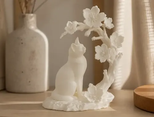 Escultura Decorativa Prints Patro- Gato Con Flores De Cerezo - Foto 2