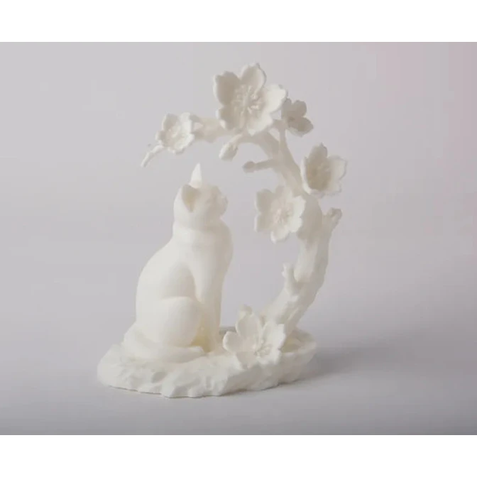 Escultura Decorativa Prints Patro- Gato Con Flores De Cerezo 3