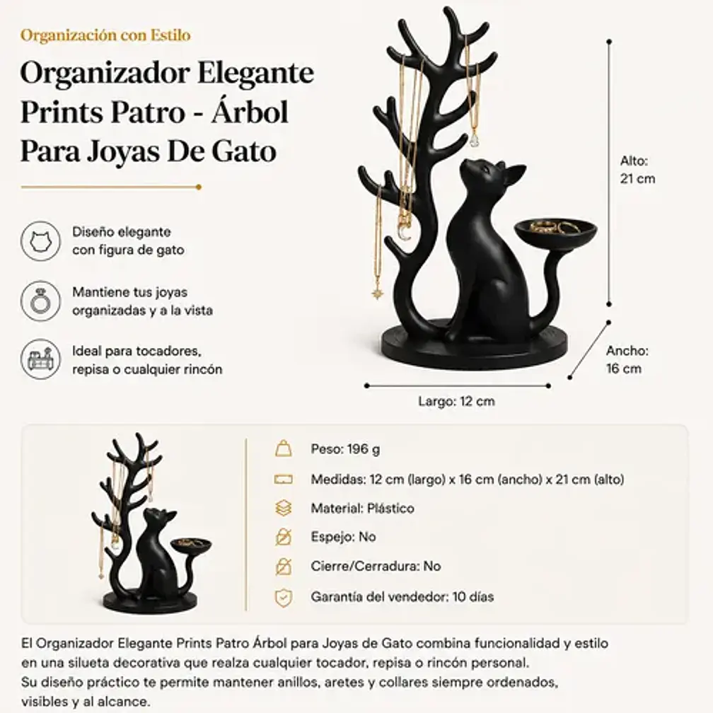 Organizador Elegante Prints Patro - Árbol Para Joyas De Gato 5