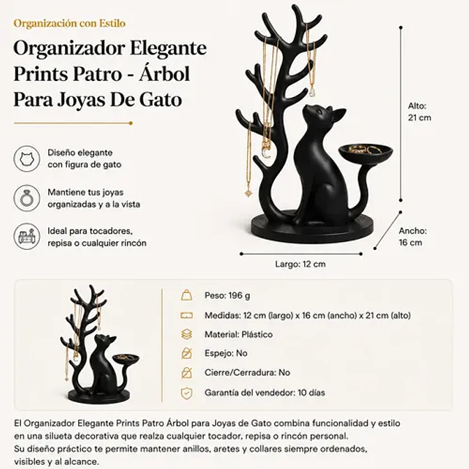 Organizador Elegante Prints Patro - Árbol Para Joyas De Gato 5