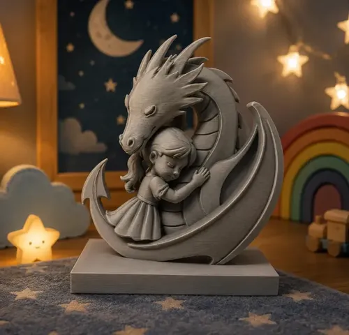Escultura Decorativa Prints Patro- Abrazo Niña Y Dragón - Foto 2