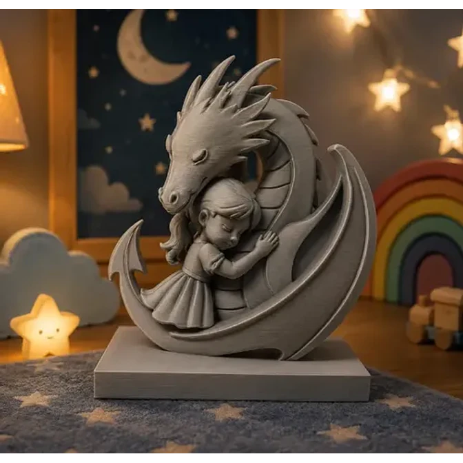 Escultura Decorativa Prints Patro- Abrazo Niña Y Dragón 2