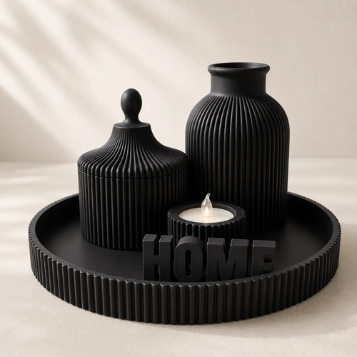 Set Decorativo Nórdico Blanco Florero Bandeja Y Portavela