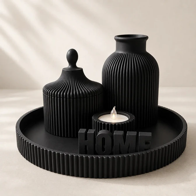 Set Decorativo Nórdico Blanco Florero Bandeja Y Portavela 1