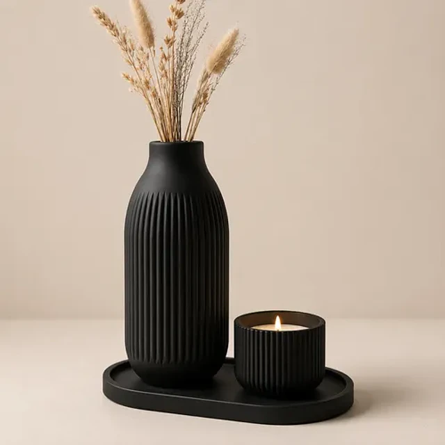 Bandeja, Florero Y Soporte De Vela - Decoración Minimalista
