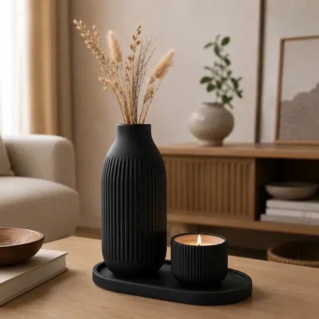 Bandeja, Florero Y Soporte De Vela - Decoración Minimalista
