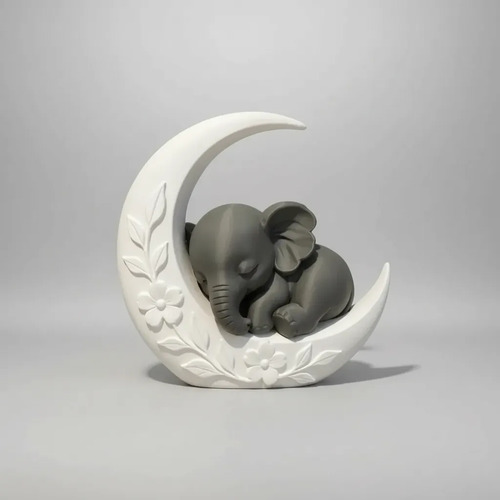 Escultura Elegante Prints Patro -bebé Elefante Sobre La Luna - Foto 2