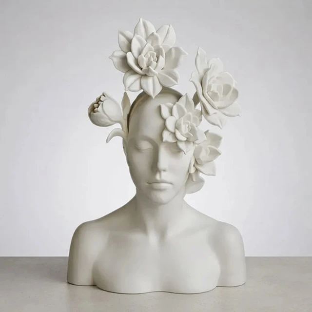 Escultura Elegante Prints Patro -bustocon Flores Floreciendo