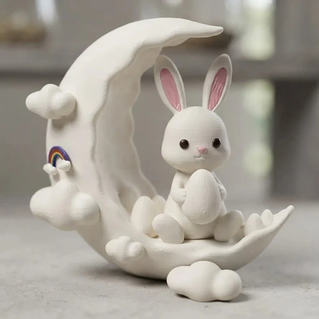 Escultura Elegante Prints Patro - Estilo Conejo En La Luna