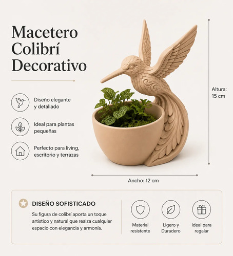 Maceteros Decorativos Hogar- Colibrís 15 Cm - Foto 3