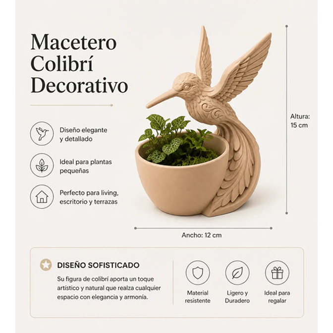 Maceteros Decorativos Hogar- Colibrís 15 Cm 3