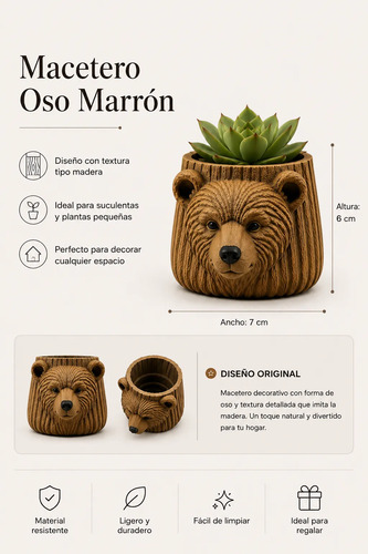 Macetero Decorativo Prints Patro- Oso Marrón - Foto 2