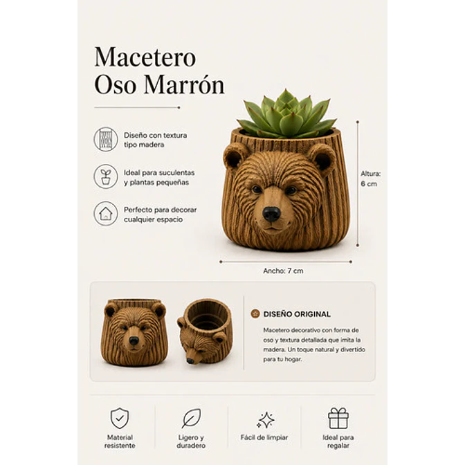 Macetero Decorativo Prints Patro- Oso Marrón 2
