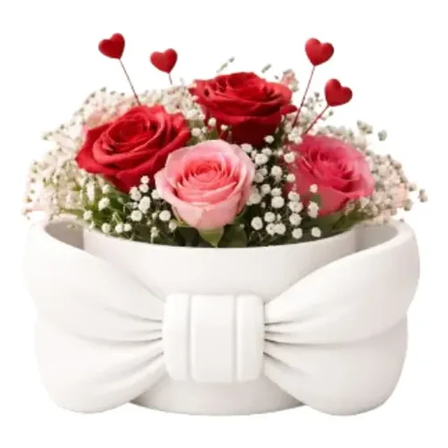 Macetero Decorativo Hogar- Forma Lazo 9 Cm Burdeo