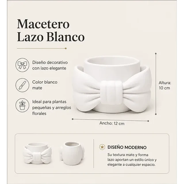 Macetero Decorativo Hogar- Forma Lazo 9 Cm Burdeo