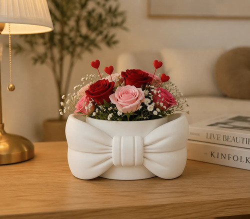 Macetero Decorativo Hogar- Forma Lazo 9 Cm Burdeo - Foto 3