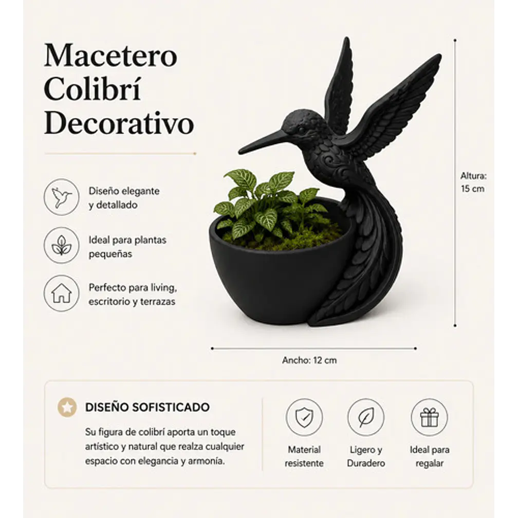 Maceteros Decorativos Hogar- Colibrís 15 Cm 2