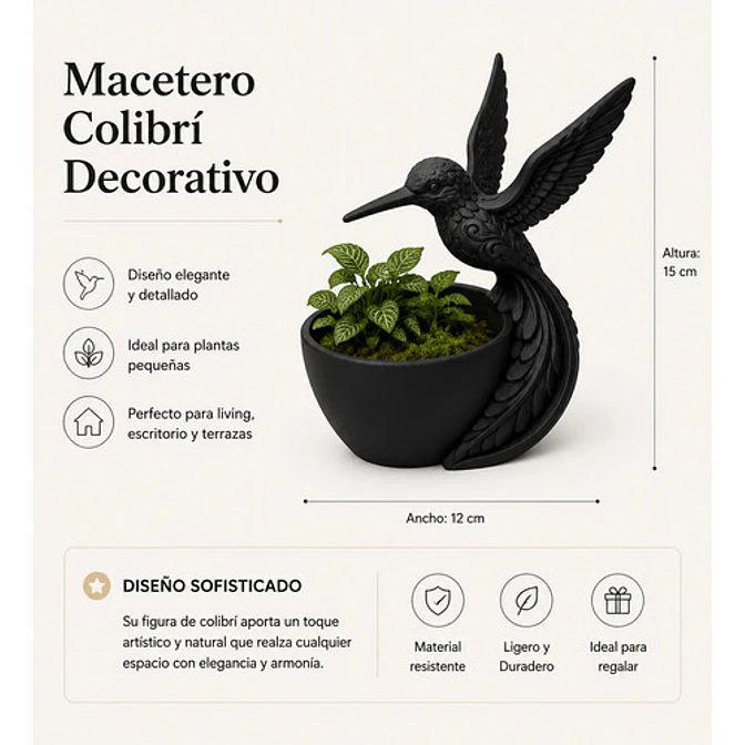Maceteros Decorativos Hogar- Colibrís 15 Cm 2