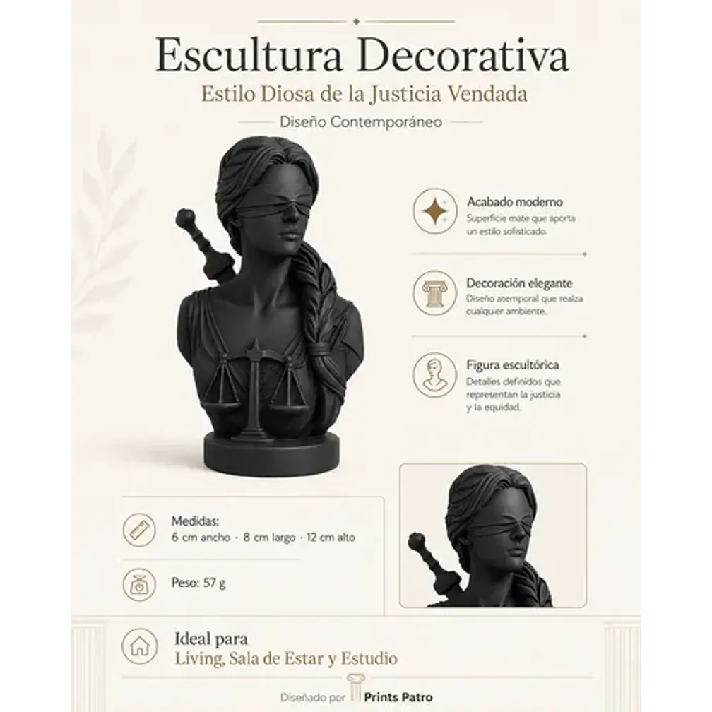 Escultura Prints Patro - Diosa De La Justicia Vendada 4