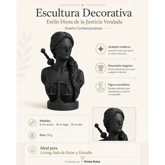 Escultura Prints Patro - Diosa De La Justicia Vendada 4