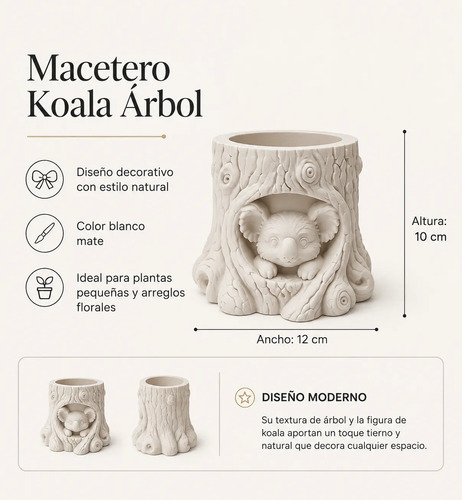 Macetero Decorativo Hogar- Forma Koala 10 Cm Marrón - Foto 2