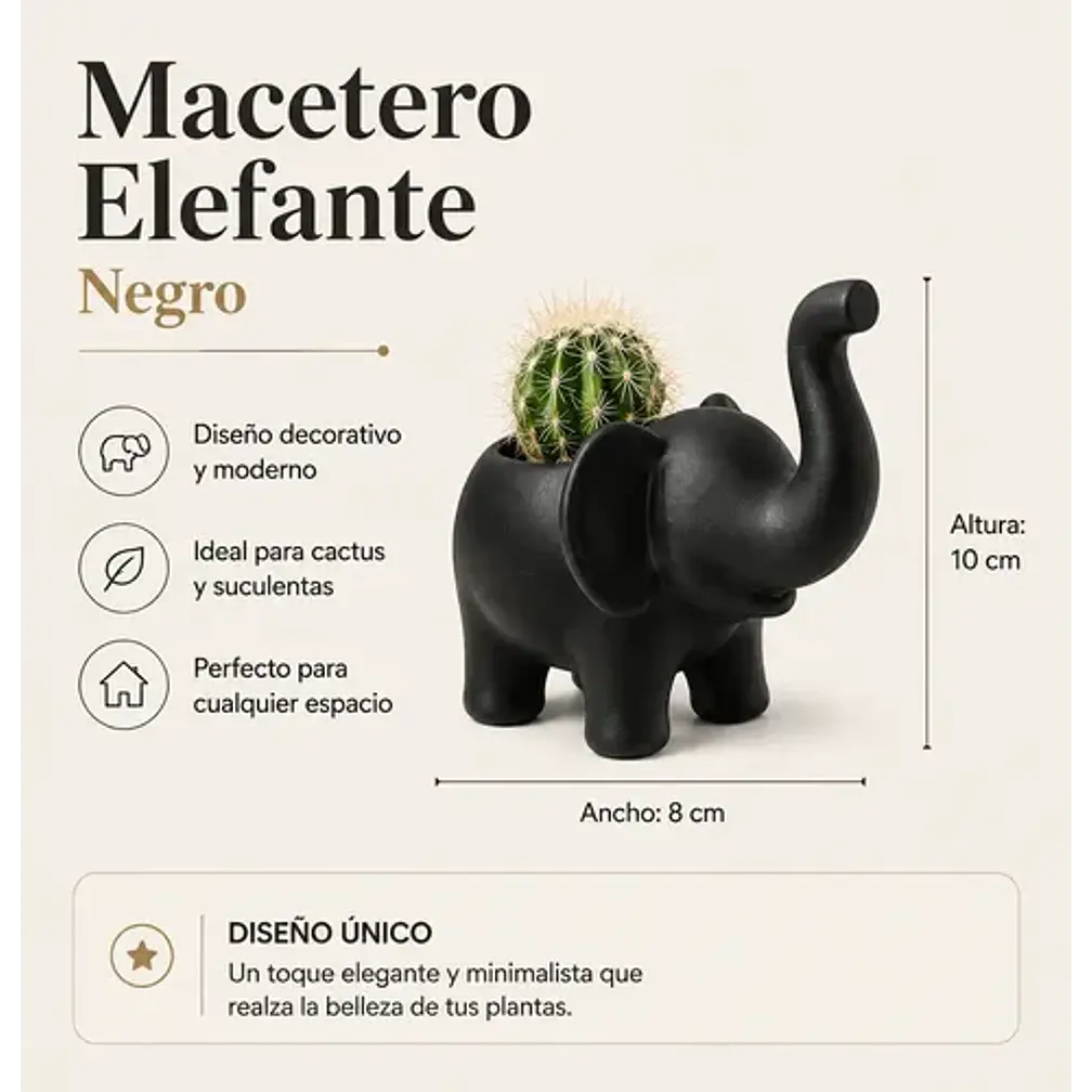 Macetero Decorativo Hogar- Forma Elefante 10 Cm Blanco 2