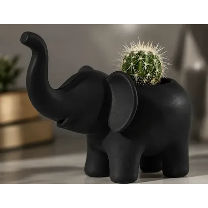 Macetero Decorativo Hogar- Forma Elefante 10 Cm Blanco 3