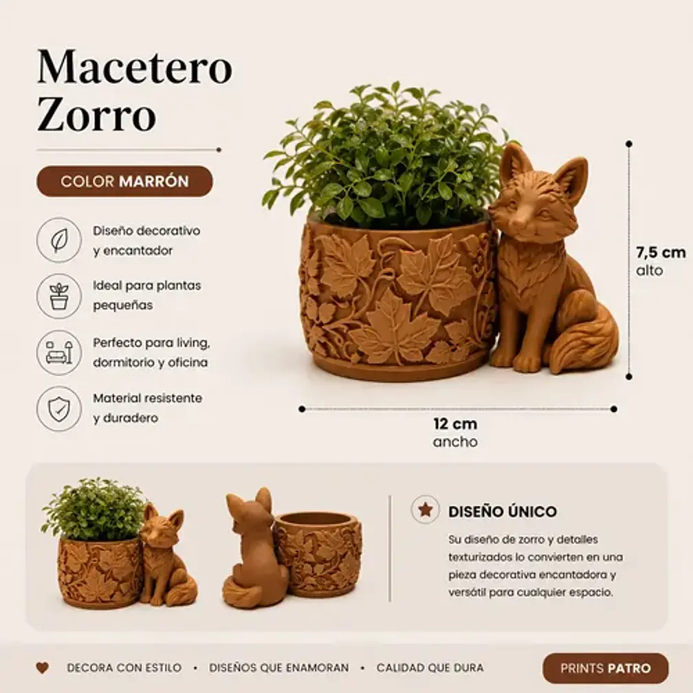 Macetero Decorativo Hogar- Forma Zorro 7,5 Cm Marrón 2