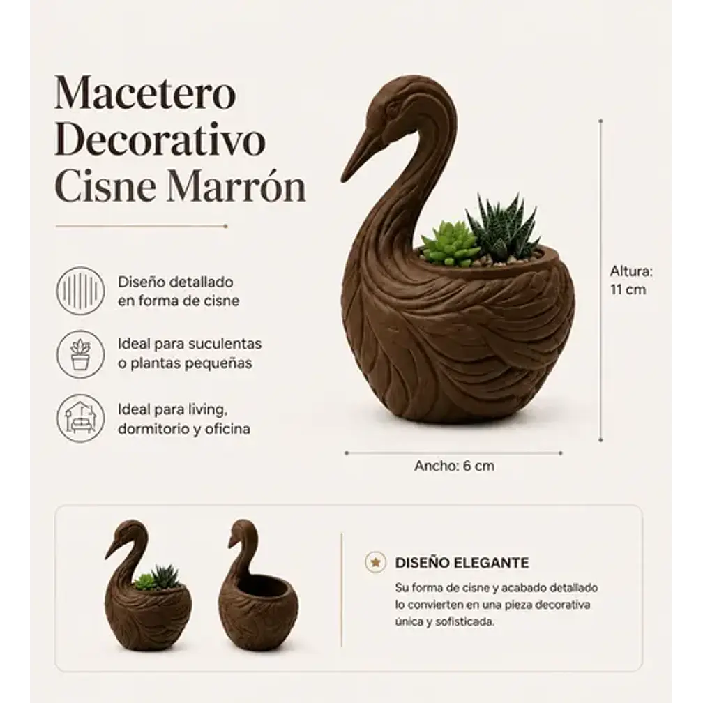 Macetero Decorativo Hogar- Forma Cisne Elegante 11 Cm 2