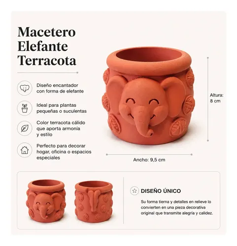 Macetero Decorativo Hogar- Forma Elefante Trompita 8 Cm Nara - Foto 2