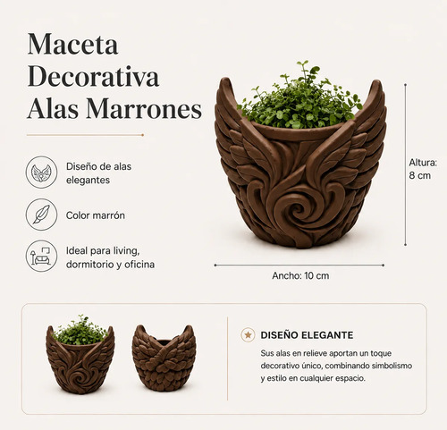 Macetero Decorativo Hogar- Forma Alas De Ángel 9 Cm - Foto 2
