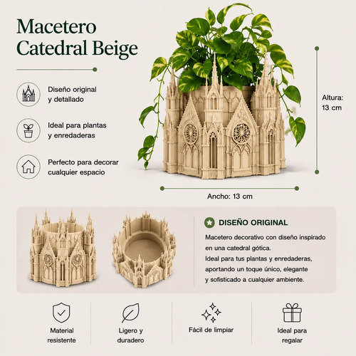 Macetero Decorativo Hogar- Forma Catedral 13 Cm - Foto 2