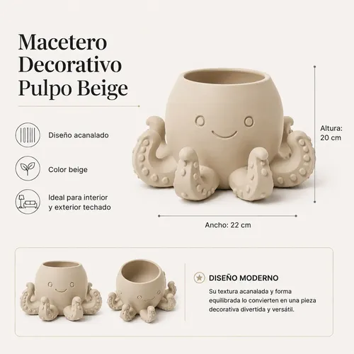 Macetero Decorativo Hogar- Forma Pulpo 22 Cm - Foto 2
