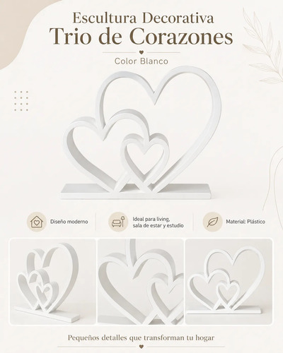 Escultura Elegante Prints Patro - Estilo Trio De Corazones - Foto 4