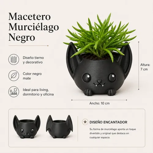 Macetero Decorativo Hogar- Forma Murciélago 7 Cm - Foto 2