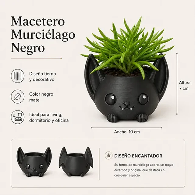 Macetero Decorativo Hogar- Forma Murciélago 7 Cm